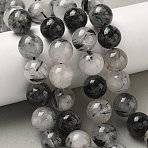 Natural Tourmalinated Quartz Beads Strands, Round, 14~14.5mm, Hole: 1.4mm, about 28~30pcs/strand, 15.47~16.65''(39.3~42.3cm)(G-F818-A09-14mm)