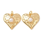 Brass with ABS Plastic Imitation Pearl Pendants, Hammered Heart Charms, Rack Plating, Long-Lasting Plated, Lead Free & Cadmium Free, Real 18K Gold Plated, 21.5x22x8.5mm, Hole: 3mm(KK-CBA2F11-41G)