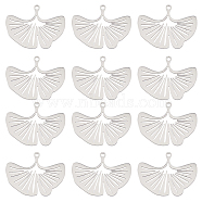 12Pcs Ion Plating(IP) 201 Stainless Steel Pendants, Laser Cut, Ginkgo Leaf, Stainless Steel Color, 23x30.5x1mm, Hole: 1.6mm(STAS-UN0046-54)
