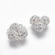 Alloy Rhinestone Magnetic Clasps with Loops, Oval, Silver Color Plated, 19.5x12mm, Hole: 1.5mm(RB-H116-3-S-1)