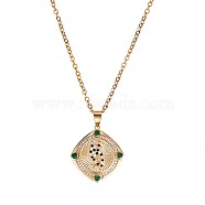 Green Cubic Zirconia Leopard Rotating Pendant Necklace, Brass Stress Relief Jewelry for Women, Golden, 19.29 inch(49cm)(JN1024A)