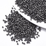 Electroplate Glass Seed Beads, Fit for Machine Eembroidery, Metallic Colours, Round, Black Plated, 2.5x1.5mm, Hole: 1mm, about 20000pcs/bag(SEED-S042-01A-01)