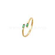 Golden Stainless Steel Cuff Ring, with Glass, Rectangle, Medium Sea Green, Inner Diameter: 20mm(MM8912-2)