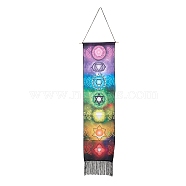 Chakra Theme Linen Wall Hanging Tapestry, Vertical Tapestry, with Tassel, Wood Rod & Iron Traceless Nail & Cord, for Home Decoration, Meditation, Rectangle, Round Pattern, 164cm(DJEW-B006-03D)