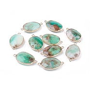 Natural Chrysoprase Links Connectors, with Brass Findings, Faceted, Oval, Golden, 30x17x5.5mm, Hole: 1.8mm(G-F695-02C)