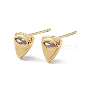 Triangle Eye Clear Cubic Zirconia Stud Earrings, Rack Plating Brass Jewelry for Women, Long-Lasting Plated, Lead Free & Cadmium Free, Real 18K Gold Plated, 7x6mm, Pin: 0.8mm(EJEW-F310-08G)