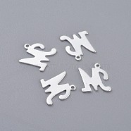 201 Stainless Steel Pendants, Letter, Silver Color Plated, Letter.M, 14x13x1mm, Hole: 1mm(STAS-O098-03S-M)