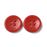 Ceramics Buttons, Flat Round, 4-Hole, Red, 15x2.5mm, Hole: 1.5mm(PORC-B001-03A)