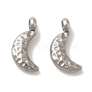 Non-Tarnish 304 Stainless Steel Charms, Textured, Moon Charm, Stainless Steel Color, 11x5x3mm, Hole: 1.6mm(STAS-M017-03P)