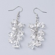 Dangle Earrings, Cluster Earrings, with Natural Quartz Crystal Chips and Platinum Plated Brass Earring Hooks, 60~63mm, Pin: 0.5mm(EJEW-E255-A03)