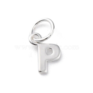 925 Sterling Silver Letter Charms, with Jump Rings and 925 Stamp, Silver Color Plated, Letter P, 8x6x0.8mm, Hole: 4mm(STER-C012-01S-P)