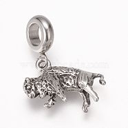 304 Stainless Steel European Dangle Charms, Large Hole Pendants, Leopard, Antique Silver, 22mm, Hole: 5mm, Pendant: 12x19x3mm(OPDL-K001-23AS)