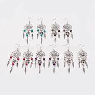Alloy Chandelier Earrings, with Wood Beads and Brass Earring Hooks, Mixed Color, 106mm, Pin: 0.5mm(EJEW-JE02376)