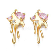 Brass Micro Pave Cubic Zirconia Pendants, Real 18K Gold Plated, Melting Heart, Pearl Pink, 22.5x10.5x4mm, Hole: 1mm(KK-N231-290B)