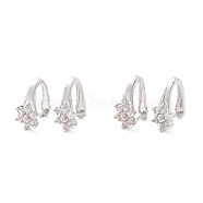 Brass Micro Pave Cubic Zirconia Snap On Bails, Flower, Platinum, 14x7x10mm, Pin: 0.8mm(ZIRC-Z021-01P-RS)