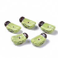 Handmade Porcelain Beads, Famille Rose Style, Banana, Green Yellow, 10~11x27x15~16mm, Hole: 1.8~2mm(X-PORC-N004-25)