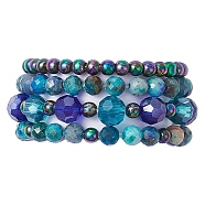 4Pcs Round Natural Chrysocolla & Lapis Lazuli Beads Stretch Rings for Unisex, Glass Beads Finger Rings, Mixed Color, 2~4.5mm, Inner Diameter: 20mm(RJEW-JR00750)