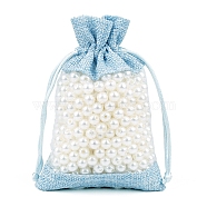 Linen & Organza Pouches, Drawstring Bag,  Rectangle, Light Sky Blue, 14x10cm(PW-WG89160-09)