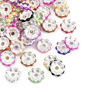 Brass Beads, with ABS Plastic Imitation Pearl, Flat Round, Silver, Mixed Color, 14x4.5mm, Hole: 3mm(KK-H490-02S)