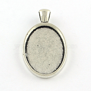Tibetan Style Alloy Oval Pendant Cabochon Settings, Plain Edge Bezel Cups, Cadmium Free & Lead Free, Antique Silver, Tray: 25x18mm, 37x21x3mm, Hole: 7x4mm, about 210pcs/1000g(TIBEP-Q045-070A-AS-RS)