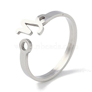 Non-Tarnish Constellations 304 Stainless Steel Open Cuff Ring for Women, Stainless Steel Color, Leo, Inner Diameter: 17.5~18.5mm(RJEW-L122-001P-05)