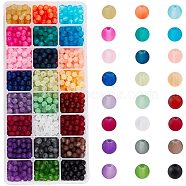 Transparent Glass Beads, Frosted, Round, Mixed Color, 6mm, Hole: 1.3~1.6mm, about 50~61pcs/color, 1200~1464pcs/box(GLAA-PH0007-47)