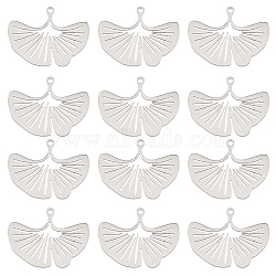 12Pcs Ion Plating(IP) 201 Stainless Steel Pendants, Laser Cut, Ginkgo Leaf, Stainless Steel Color, 23x30.5x1mm, Hole: 1.6mm(STAS-UN0046-54)