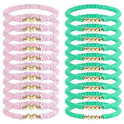 36Pcs 2 Style Handmade Polymer Clay Heishi Beads Stretch Bracelets, Mixed Color, Inner Diameter: 2-1/8 inch(5.5cm), 18pcs/style(BJEW-WA00001)
