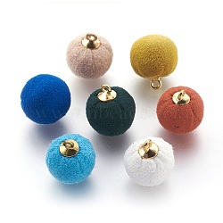 Handmade Plush Cloth Covered Pendants, with Eco-Friendly Plastic Findings, Round, Deep Sky Blue, 18x14mm, Hole: 1.5mm(WOVE-F021-01G)