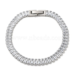 Cubic Zirconia Tennis Bracelet, 304 Stainless Steel Rectangle Link Chain Bracelet, Clear, 6-1/2~6-3/4 inch(16.5~17.2cm)(BJEW-M301-04P-01)