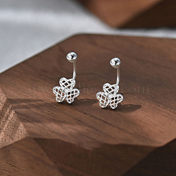 S999 Fine Silver Stud Earrings, Clover, Silver, 7x8mm(EJEW-A127-01S)