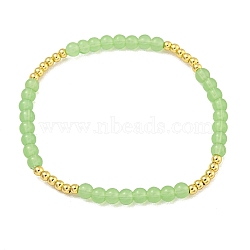 Rack Plating Brass with Crystal Round Beaded Bracelets for Women, Cadmium Free & Lead Free, Long-Lasting Plated, Real 18K Gold Plated, Light Green, Inner Diameter: 2 inch(5cm)(BJEW-B106-20G-01)