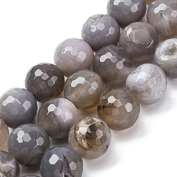 Natural Druzy Agate Beads Strands, Faceted, Round, Gray, 15~16mm, Hole: 1.5mm, about 25pcs/strand, 15.55''(39.5cm)(G-K390-A18-01)