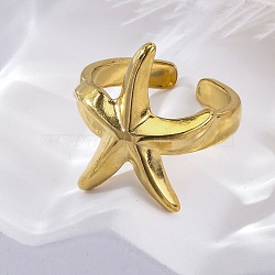 Stafish 304 Stainless Steel Open Cuff Rings for Women, Ion Plating(IP), Real 18K Gold Plated, Adjustable(RJEW-F174-01G)