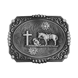 Alloy Smooth Buckles, Belt Fastener for Men, Rectangle with Cross & Horse Pattern, Gunmetal, 90x115x18.5mm(FIND-WH0126-433B)