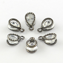 Teardrop Alloy Charms, with Cubic Zirconia, Gunmetal, 13x8x6mm, Hole: 1mm(ZIRC-R007-038A-01)