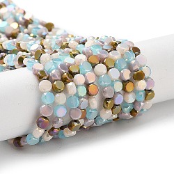 Electroplate Glass Beads, Faceted, Flat Round, Colorful, 4x2.5mm, Hole: 0.9mm, about 100~104pcs/strand, 14.17''~14.96''(36~38cm)(EGLA-P056-01D)