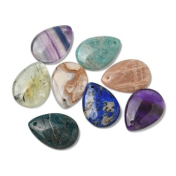 Natural  Mixed Gemstone Pendants, Teardrop, 25.5x18~18.5x4mm, Hole: 1.4mm(G-Z071-03)