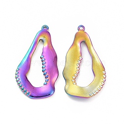 Ion Plating(IP) 304 Stainless Steel Pendants, Irregular Teardrop Charm, Rainbow Color, 36x18x2mm, Hole: 1.2mm(STAS-C003-09MC)