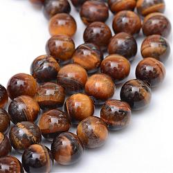 Round Natural Tiger Eye Bead Strands, 6mm, Hole: 1mm, about 64~65pcs/strand, 13.9~14.2 inch(G-R345-6mm-25)