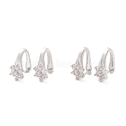 Brass Micro Pave Cubic Zirconia Snap On Bails, Flower, Platinum, 14x7x10mm, Pin: 0.8mm(ZIRC-Z021-01P-RS)