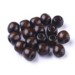 Dyed Natural Wood Beads, Barrel, Lead Free, Brown, 11x12mm, Hole: 5~6mm(X-WOOD-Q007-12mm-11-LF)