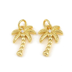 Brass Micro Pave Clear Cubic Zirconia Charms, Coconut Tree Charms, Rack Plating, Long-Lasting Plated, Lead Free & Cadmium Free, Golden, 15x11x3mm, Hole: 3.5mm(KK-CBA6A75-38G)
