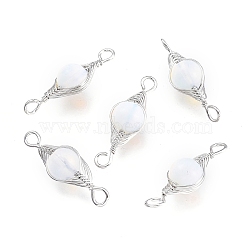 Synthetic Opalite Links Connectors, Wire Wrapped Links, with Platinum Tone Brass Wires, Round, Dyed, 34x11x10mm, Hole: 2.5mm(G-K305-A04-P)