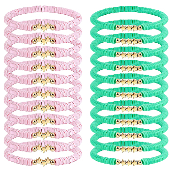 36Pcs 2 Style Handmade Polymer Clay Heishi Beads Stretch Bracelets, Mixed Color, Inner Diameter: 2-1/8 inch(5.5cm), 18pcs/style