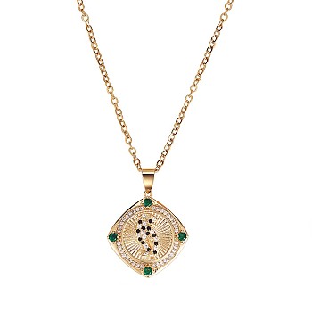 Green Cubic Zirconia Leopard Rotating Pendant Necklace, Brass Stress Relief Jewelry for Women, Golden, 19.29 inch(49cm)