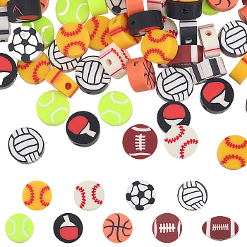 360Pcs 9 Style Handmade Polymer Clay Beads, Sports Goods, Mixed Shape, Mixed Color, 7.5~10x4.5~5mm, Hole: 1.6~1.8mm, about 40pcs/style