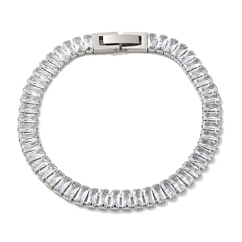 Cubic Zirconia Tennis Bracelet, 304 Stainless Steel Rectangle Link Chain Bracelet, Clear, 6-1/2~6-3/4 inch(16.5~17.2cm)