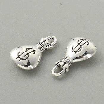 Tibetan Style Alloy Pendants, Money Bag with Dollar Sign, Antique Silver, 17x9.5x4mm, Hole: 1.6x2mm