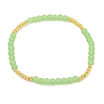 Rack Plating Brass with Crystal Round Beaded Bracelets for Women, Cadmium Free & Lead Free, Long-Lasting Plated, Real 18K Gold Plated, Light Green, Inner Diameter: 2 inch(5cm)